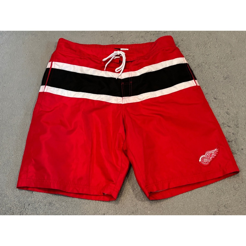 NHL Detroit Red Wings Mens Board Shorts XL Red Black Swim Trunks Mesh Lined
